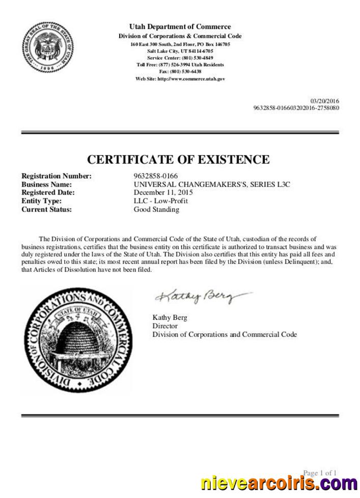 USA Utah certificate of good standing